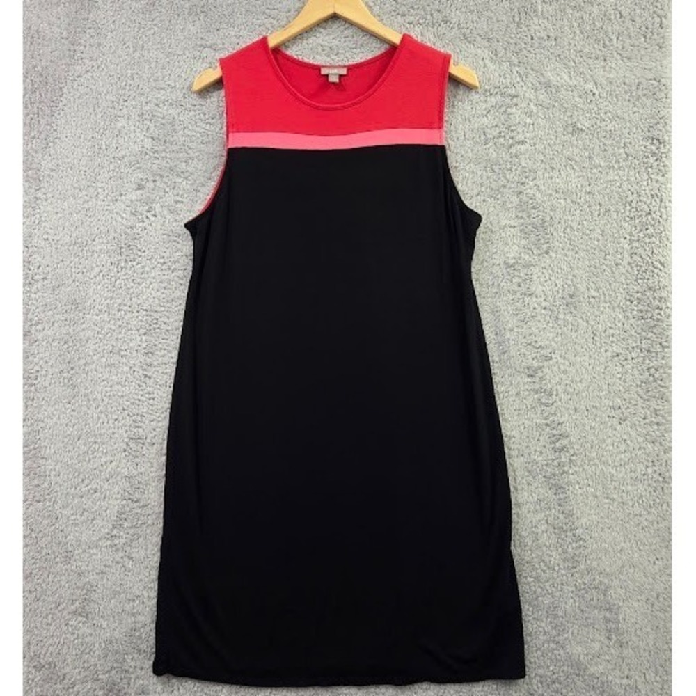 J. Jill Colorblock Shift Dress Large Petite LP Pink Black Sleeveless Knit Rayon